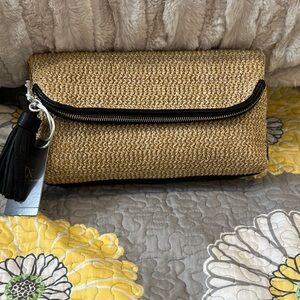 Danielle Nicole Tan Foldover Clutch Textured with Black Trim